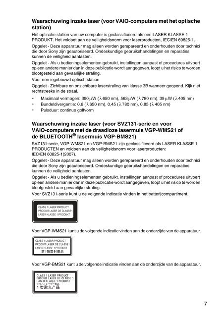 Sony SVS1311F3E - SVS1311F3E Documents de garantie N&eacute;erlandais