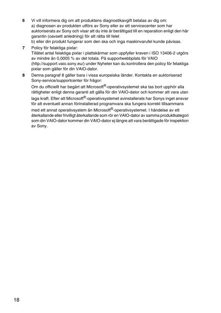 Sony SVS1311F3E - SVS1311F3E Documents de garantie Su&eacute;dois