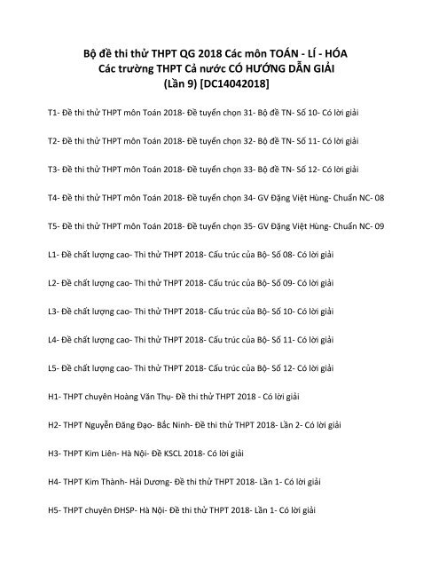 Bộ đề thi thử THPT QG 2018 Các môn TOÁN - LÍ - HÓA Các trường THPT Cả nước CÓ HƯỚNG DẪN GIẢI (Lần 9) [DC14042018]