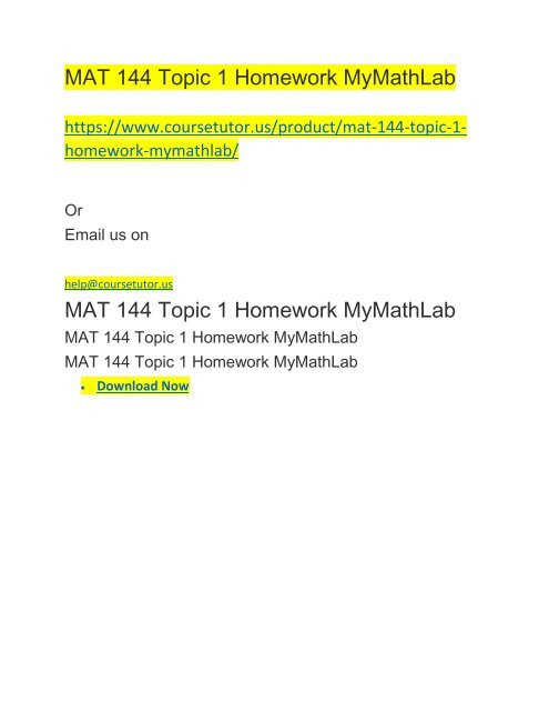 MAT 144 Topic 1 Homework MyMathLab