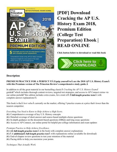 [PDF] Download Cracking the AP U.S. History Exam 2018  Premium Edition (College Test Preparation) Ebook  READ ONLINE