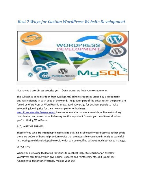 Best 7 Ways for Custom WordPress Website Development