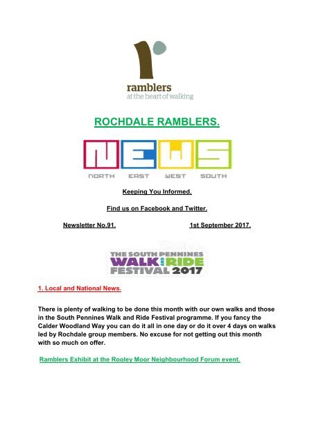 Rochdale Ramblers September 2017   Newsletter.