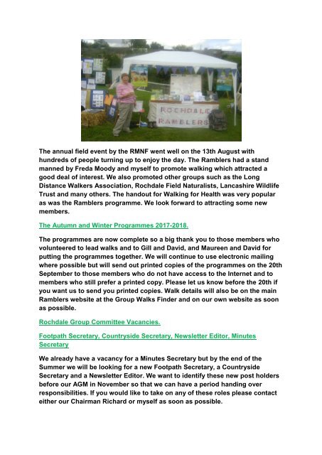 Rochdale Ramblers September 2017   Newsletter.