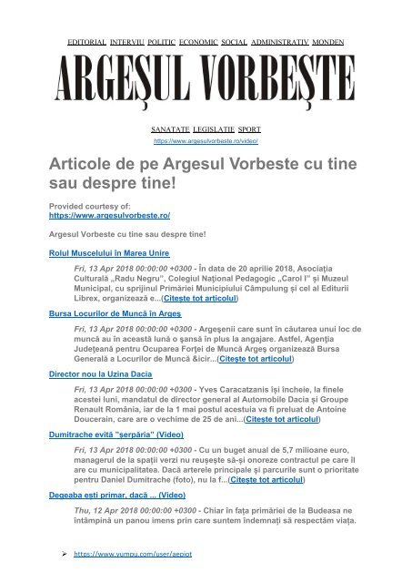 Articole de pe Argesul Vorbeste cu tine sau despre tine