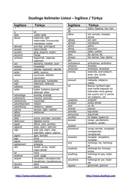 DuolingoKelimelerListesi