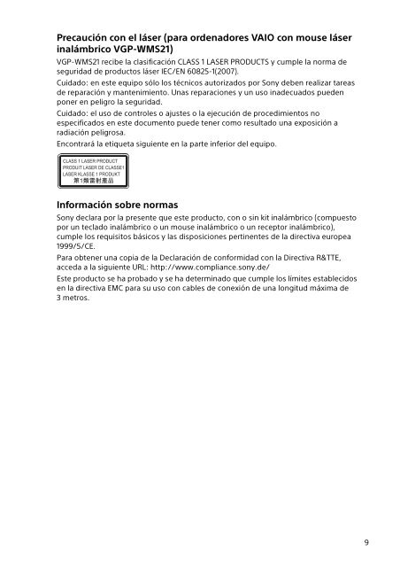 Sony SVE1513E9E - SVE1513E9E Documents de garantie Espagnol