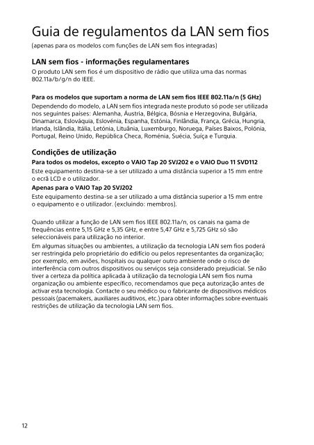 Sony SVE1513E9E - SVE1513E9E Documents de garantie Portugais