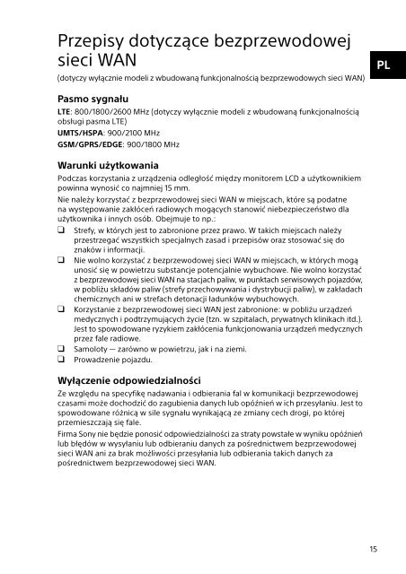 Sony SVE1513E9E - SVE1513E9E Documents de garantie Polonais
