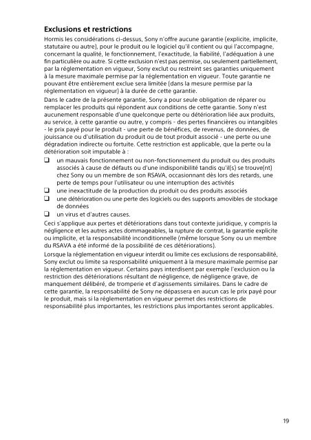 Sony SVE1513E9E - SVE1513E9E Documents de garantie Fran&ccedil;ais