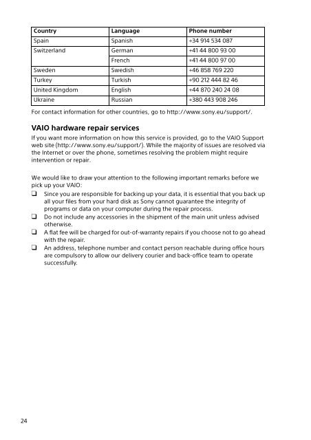 Sony SVE1513E9E - SVE1513E9E Documents de garantie Anglais