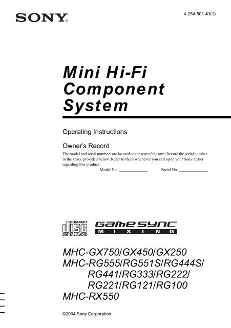 Sony MHC-RG444S - MHC-RG444S Consignes d&rsquo;utilisation Anglais