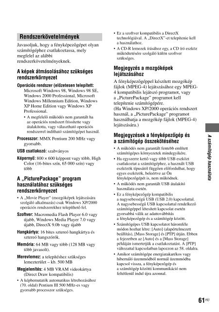 Sony DSC-M2 - DSC-M2 Consignes d&rsquo;utilisation Hongrois