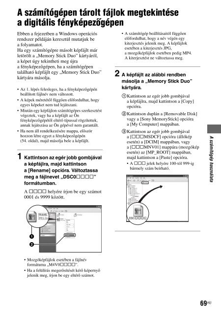 Sony DSC-M2 - DSC-M2 Consignes d&rsquo;utilisation Hongrois