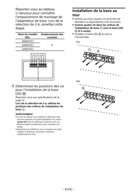 Sony KDL-49WD754 - KDL-49WD754 Mode d'emploi Fran&ccedil;ais