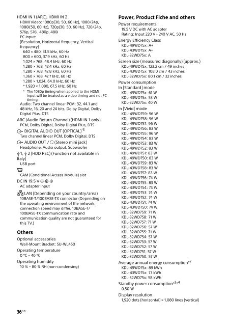 Sony KDL-49WD754 - KDL-49WD754 Mode d'emploi Anglais