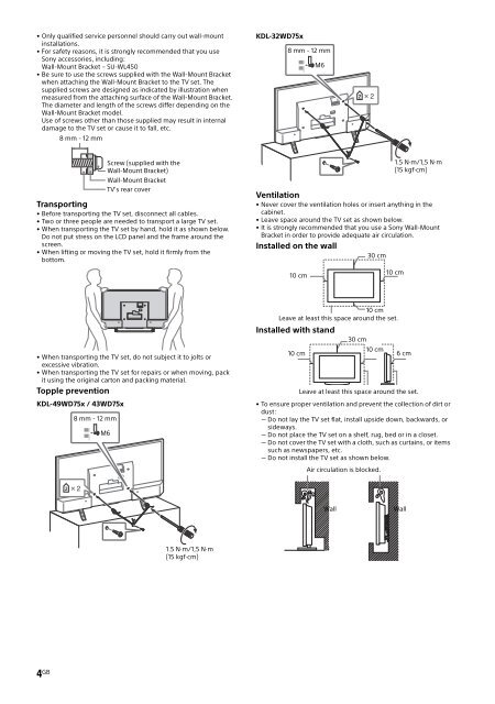 Sony KDL-49WD754 - KDL-49WD754 Mode d'emploi Anglais