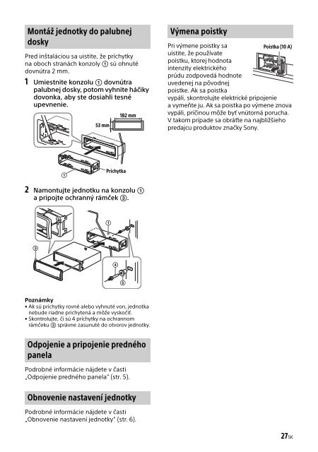 Sony CDX-G1201U - CDX-G1201U Consignes d&rsquo;utilisation Slovaque