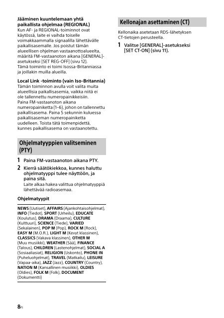Sony CDX-G1201U - CDX-G1201U Consignes d&rsquo;utilisation Finlandais