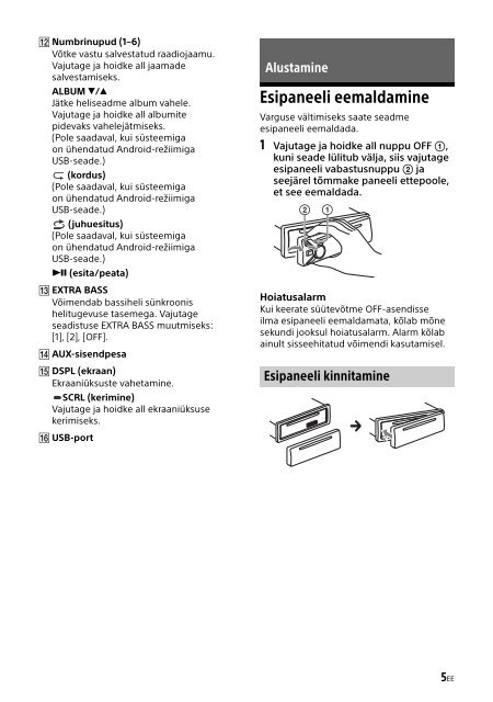 Sony CDX-G1201U - CDX-G1201U Consignes d&rsquo;utilisation Estonien
