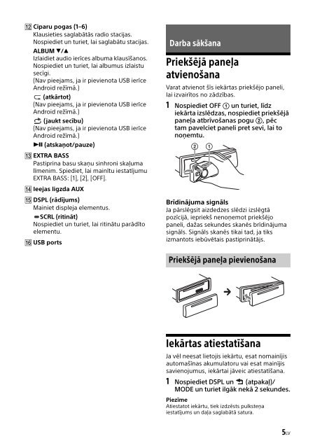 Sony CDX-G1201U - CDX-G1201U Consignes d&rsquo;utilisation Letton