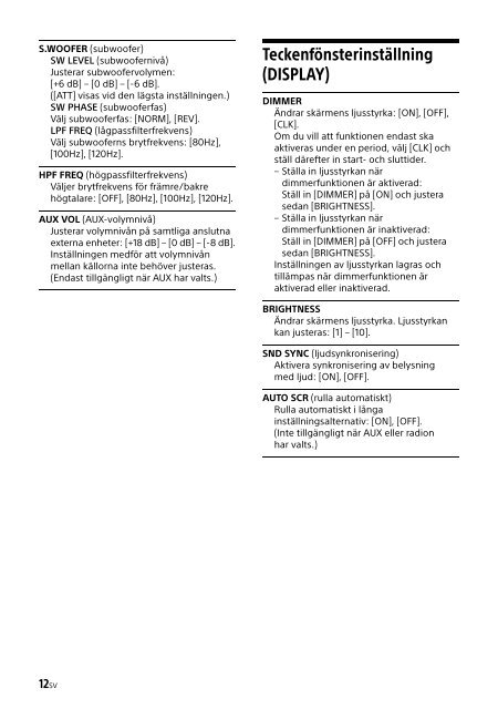 Sony CDX-G1201U - CDX-G1201U Consignes d&rsquo;utilisation Su&eacute;dois