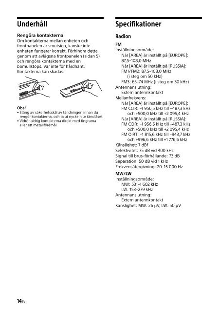 Sony CDX-G1201U - CDX-G1201U Consignes d&rsquo;utilisation Su&eacute;dois