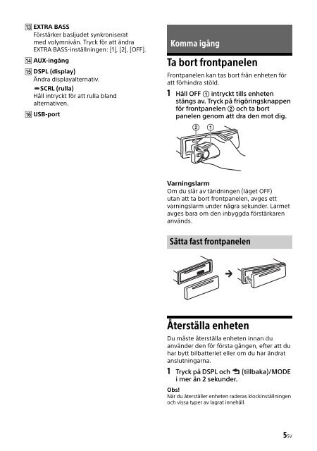 Sony CDX-G1201U - CDX-G1201U Consignes d&rsquo;utilisation Su&eacute;dois