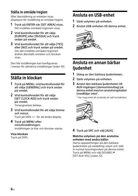 Sony CDX-G1201U - CDX-G1201U Consignes d&rsquo;utilisation Su&eacute;dois