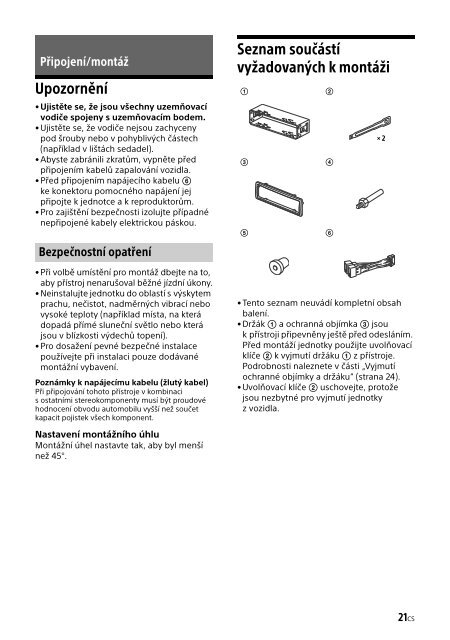 Sony CDX-G1201U - CDX-G1201U Consignes d&rsquo;utilisation Tch&egrave;que