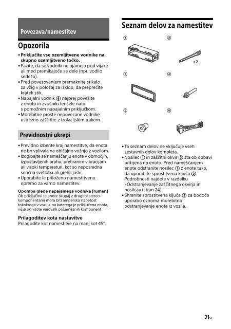 Sony CDX-G1201U - CDX-G1201U Consignes d&rsquo;utilisation Slov&eacute;nien
