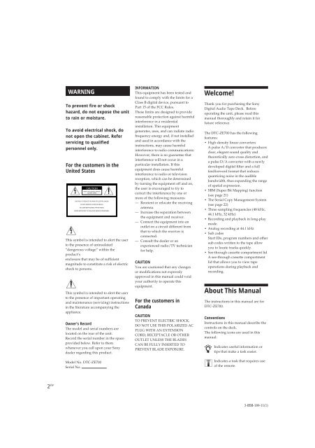 Sony DTC-ZE700 - DTC-ZE700 Consignes d&rsquo;utilisation Anglais