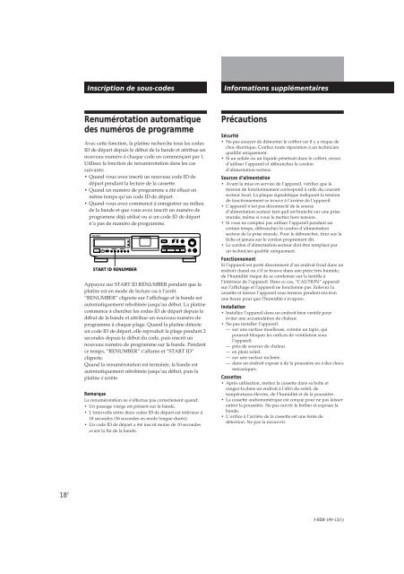 Sony DTC-ZE700 - DTC-ZE700 Consignes d&rsquo;utilisation Fran&ccedil;ais