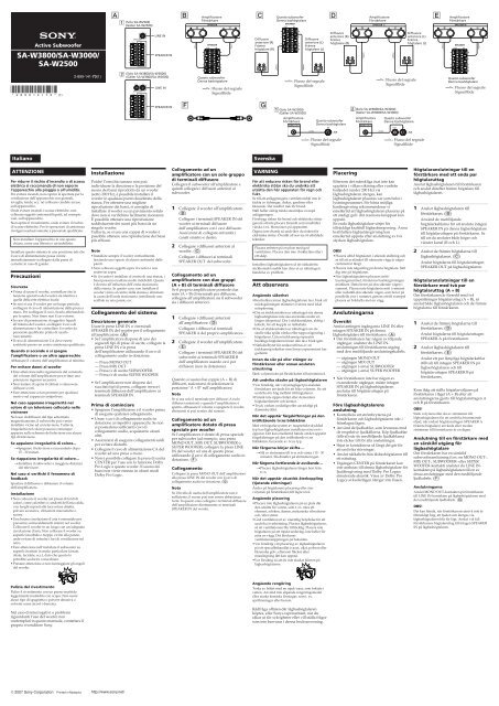 Sony SA-W2500 - SA-W2500 Consignes d&rsquo;utilisation Italien