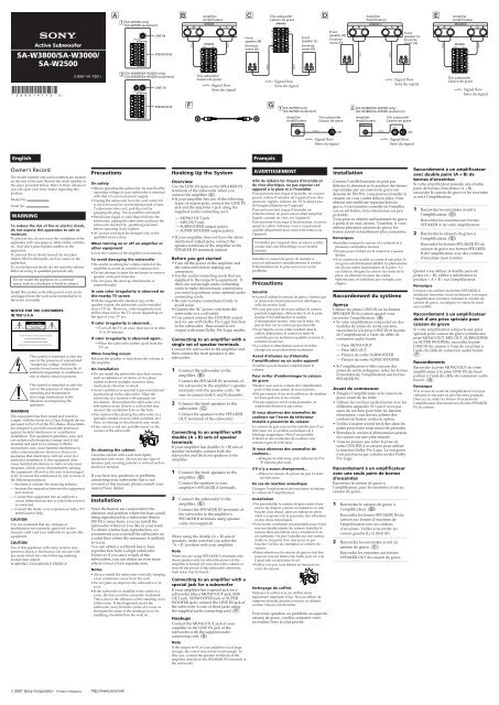 Sony SA-W2500 - SA-W2500 Consignes d&rsquo;utilisation Anglais