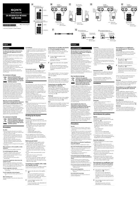 Sony SA-W2500 - SA-W2500 Consignes d&rsquo;utilisation Fran&ccedil;ais