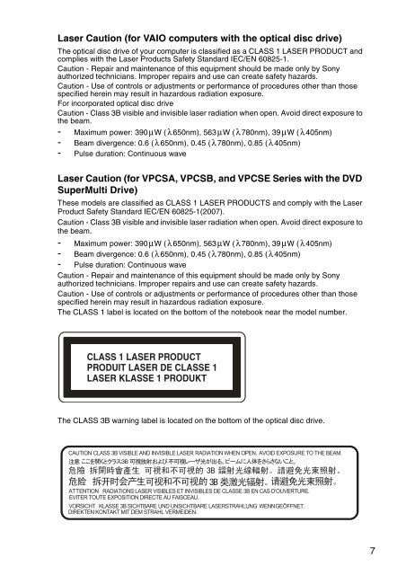 Sony VPCSA4A4E - VPCSA4A4E Documents de garantie Anglais