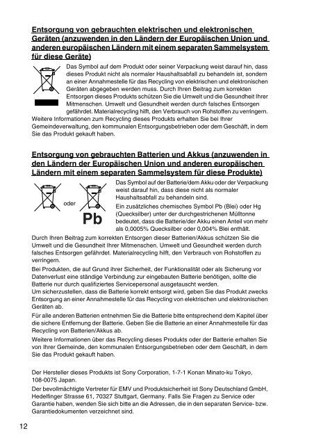 Sony VPCSA4A4E - VPCSA4A4E Documents de garantie Allemand