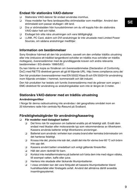 Sony VPCSA4A4E - VPCSA4A4E Documents de garantie Norv&eacute;gien