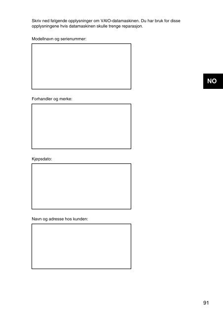 Sony VPCSA4A4E - VPCSA4A4E Documents de garantie Norv&eacute;gien