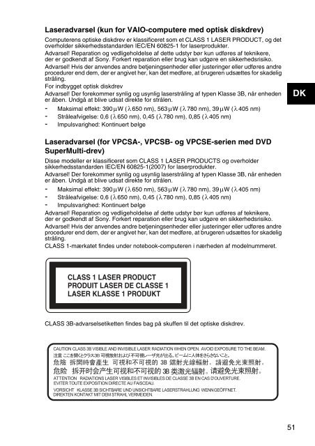 Sony VPCSA4A4E - VPCSA4A4E Documents de garantie Danois