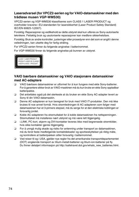 Sony VPCSA4A4E - VPCSA4A4E Documents de garantie Danois