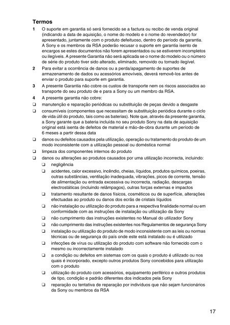 Sony VPCSA4A4E - VPCSA4A4E Documents de garantie Portugais