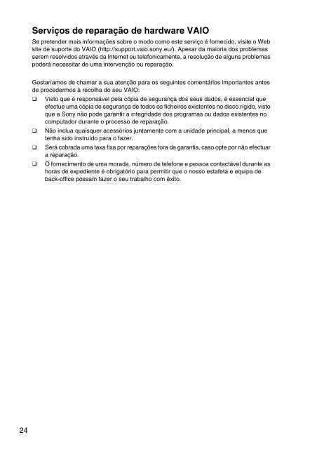 Sony VPCSA4A4E - VPCSA4A4E Documents de garantie Portugais