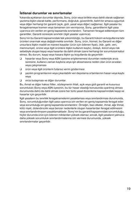 Sony VPCSA4A4E - VPCSA4A4E Documents de garantie Turc