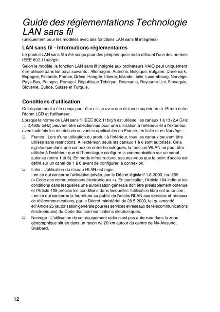 Sony VPCSA4A4E - VPCSA4A4E Documents de garantie Fran&ccedil;ais