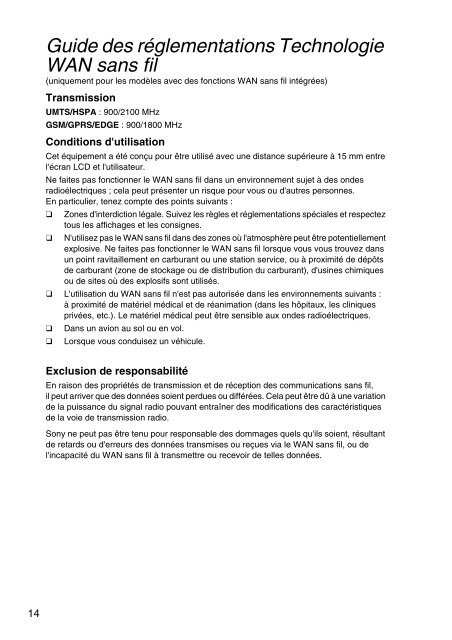 Sony VPCSA4A4E - VPCSA4A4E Documents de garantie Fran&ccedil;ais