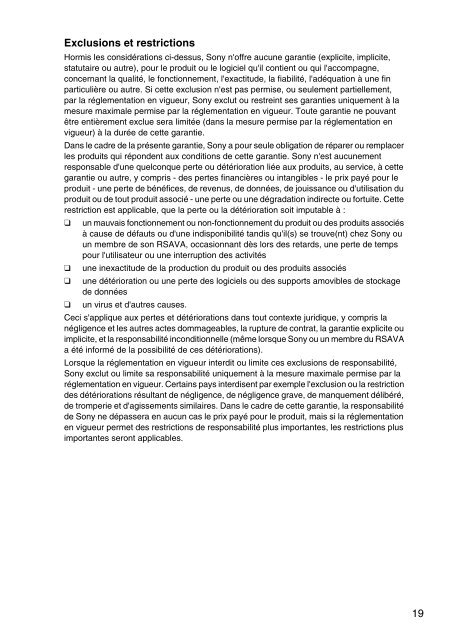 Sony VPCSA4A4E - VPCSA4A4E Documents de garantie Fran&ccedil;ais