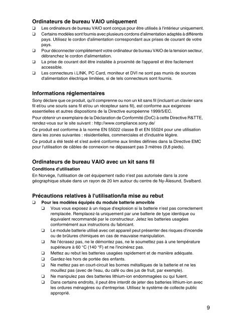 Sony VPCSA4A4E - VPCSA4A4E Documents de garantie Fran&ccedil;ais