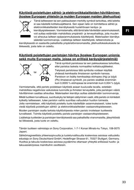 Sony VPCSA4A4E - VPCSA4A4E Documents de garantie Finlandais